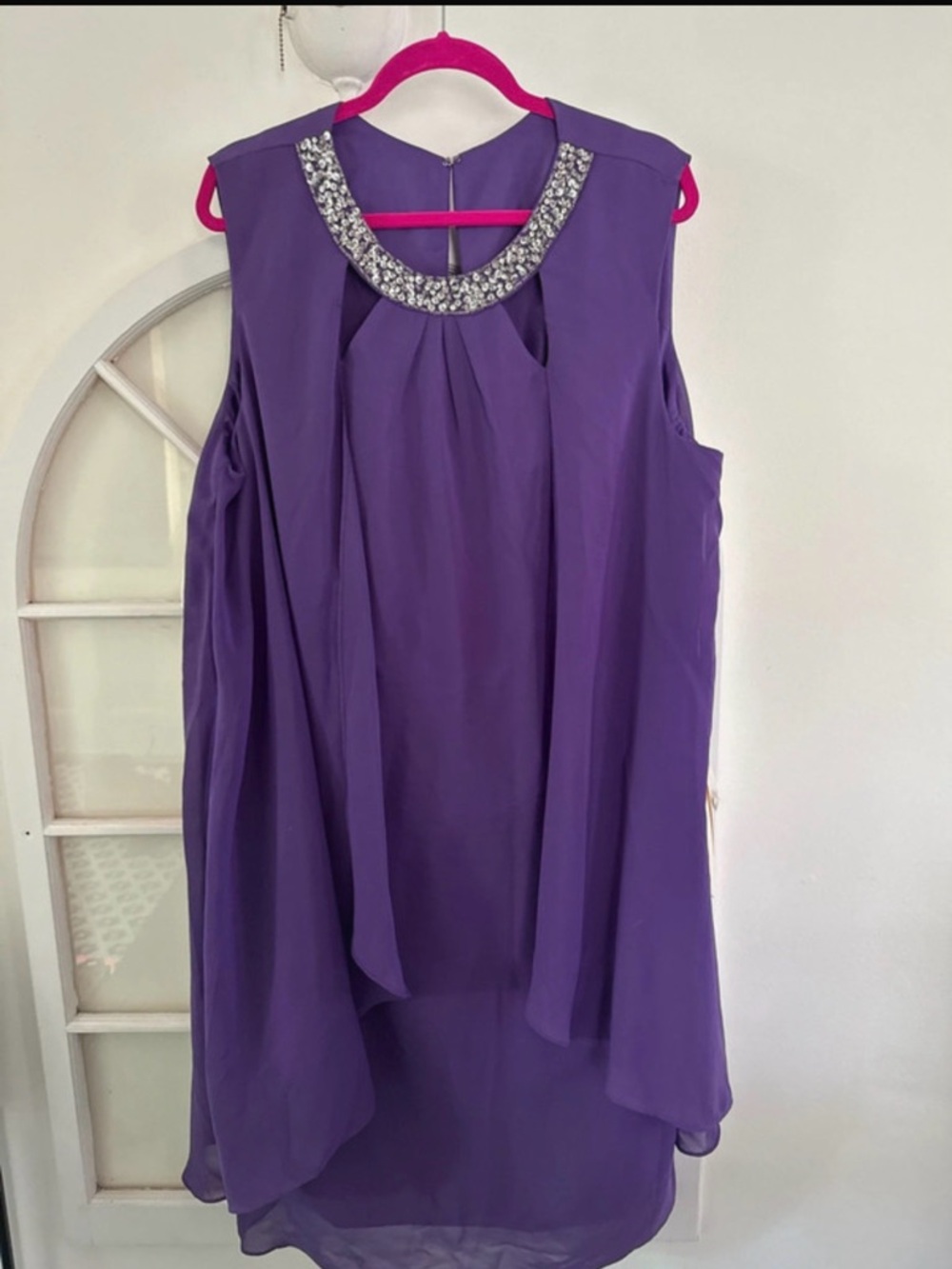 Vintage Royal Purple Embellished Chiffon Shift Dress size xxl
